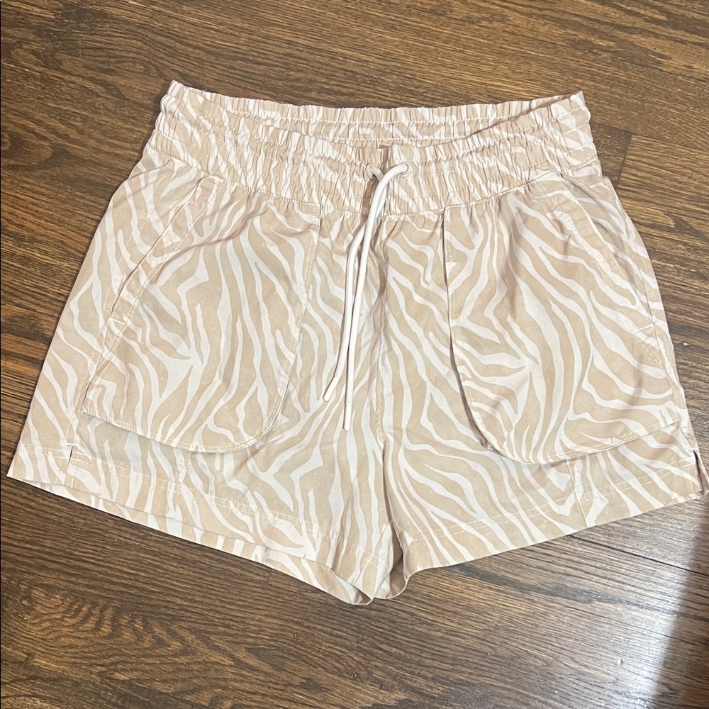 Women's Beige Zebra Print Drawstring Shorts